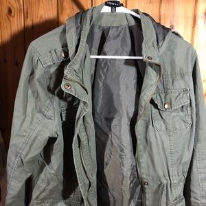 A fall jacket in olive green coloring. Goes with many different styles.
